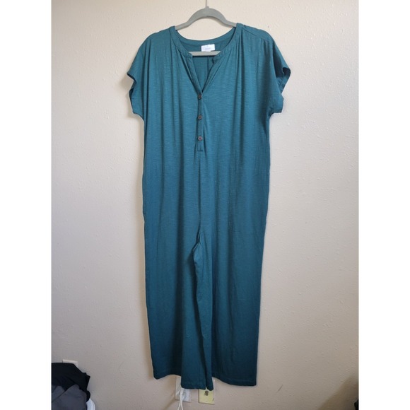 purejill Pants - Pure‎ Jill Jumpsuit Cropped Leg V-Neck Pockets Relaxed Green Sz M